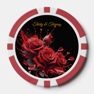 Eleganter 30. Geburtstag - Rose in Bloom Pokerchips