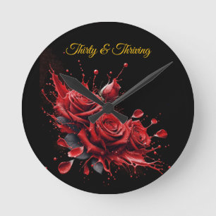 Eleganter 30. Geburtstag - Rose in Bloom Runde Wanduhr