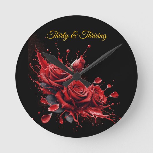 Eleganter 30. Geburtstag - Rose in Bloom Runde Wanduhr (Vorderseite)