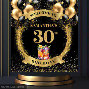 Eleganter 30. Geburtstag Schwarzer Glitzer Hinterg Wandteppich