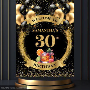 Eleganter 30. Geburtstag Schwarzes Party Hintergru Wandteppich