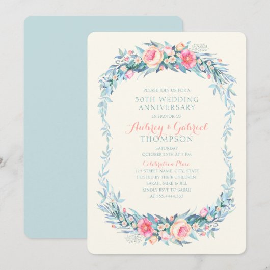 Eleganter 30. Hochzeitstag Blumenfrühling Einladung (Vorne/Hinten)