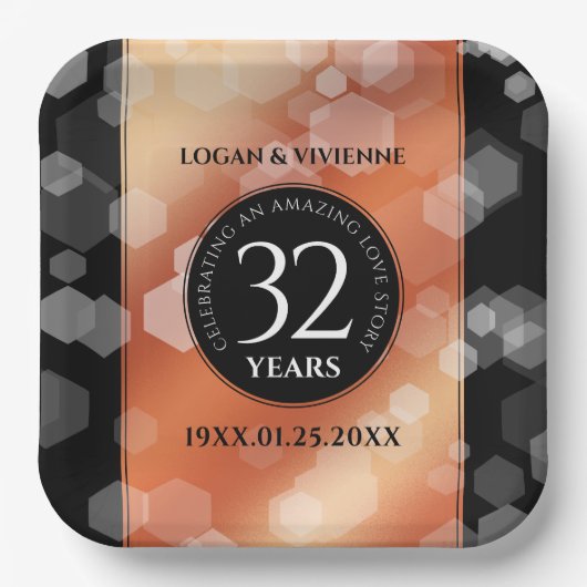 Eleganter 32. Geburtstag der Bronze Pappteller (Vorderseite)