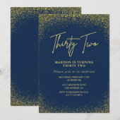 Eleganter 32. Geburtstag Einladung Navy Gold Glitz (Vorne/Hinten)