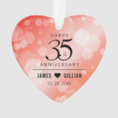 Eleganter 35. korallenroter Hochzeitstag Ornament (Rückseite)