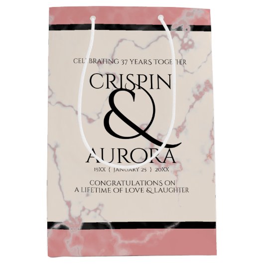 Eleganter 37. Alabaster Hochzeitstag Mittlere Geschenktüte (Vorderseite)