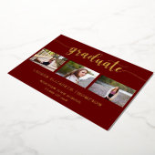 Eleganter 3 Foto Abschluss Red Gold Folieneinladung (Gedreht)