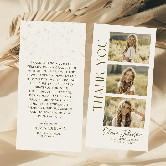 Eleganter 3 Foto Minimalistischer Abschluss Dankeskarte