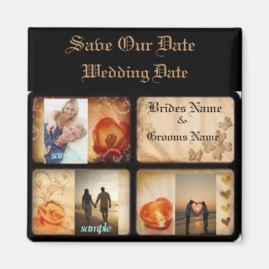 Eleganter 3 Foto Save the Date Hochzeitsmagnet Magnet (Vorne)