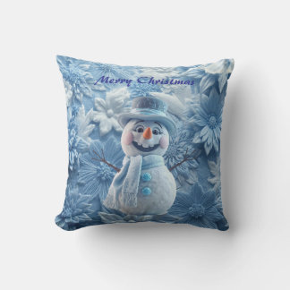 Eleganter 3D eisblauer floraler Schneemann  Kissen