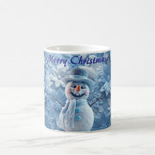 Eleganter 3D eisblauer floraler Schneemann Weihnac Kaffeetasse