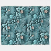 Eleganter 3D Floral Relief Aquamarin Fleecedecke (Vorderseite (Horizontal))