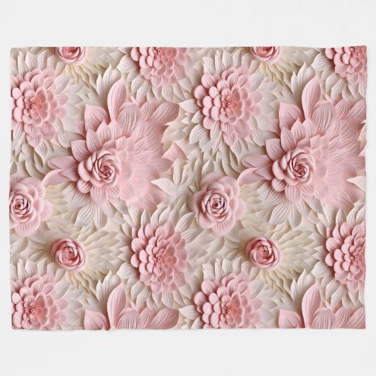 Eleganter 3D-Stil Floral Relief Pink Fleecedecke (Vorderseite (Horizontal))