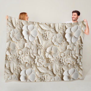 Eleganter, 3D-Stilweißer Flora Relief Fleecedecke