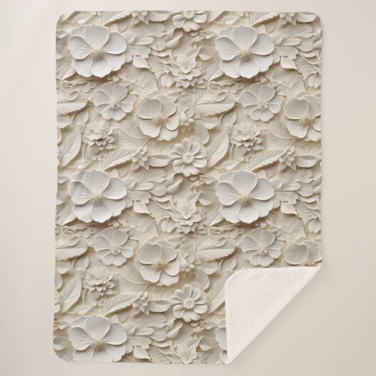 Eleganter, 3D-Stilweißer Flora Relief Sherpadecke (Vorderseite)