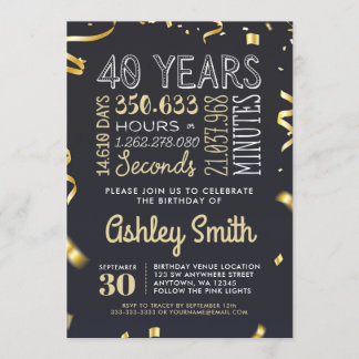 Eleganter 40. Geburtstag Einladung Gold Glitzer