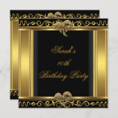Eleganter 40. Geburtstag Gold Black Jewel Bow Einladung (Vorne/Hinten)