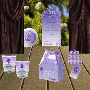 Eleganter 40. Geburtstag Lila Glitter mit Streifen Geschenkpapier