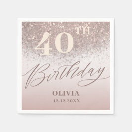 Eleganter 40. Geburtstag Party Rose Gold Glitzer Serviette