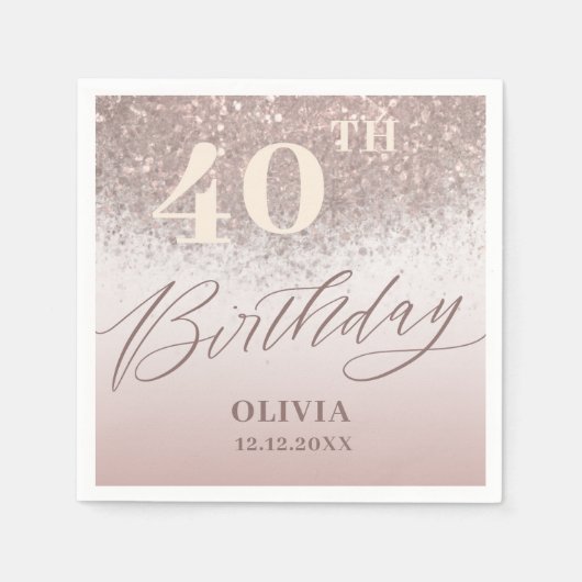 Eleganter 40. Geburtstag Party Rose Gold Glitzer Serviette (Vorderseite)