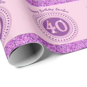 Eleganter 40. Geburtstag Rosa Glitter mit Streifen Geschenkpapier