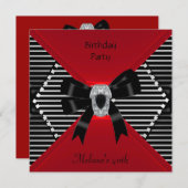 Eleganter 40. Geburtstag Roter Silberstreifen Einladung (Vorne/Hinten)