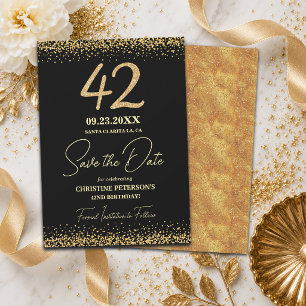 Eleganter 42. Schwarzer Gold-Glitter-Geburtstag Save The Date