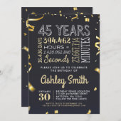 Eleganter 45. Geburtstag Einladung Gold Glitzer (Vorne/Hinten)
