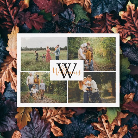 eleganter 4 Foto Collage Monogramm Erntedank Mitteilungskarte