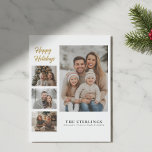 Eleganter 4-Foto-Kollage Moderner minimaler golden Feiertagskarte<br><div class="desc">Elegante Weihnachtskarte mit 4-Foto-Collage | Moderne minimalistische Weihnachtskarte mit Goldschrift | Hochwertige Winterkarte für die Familie</div>