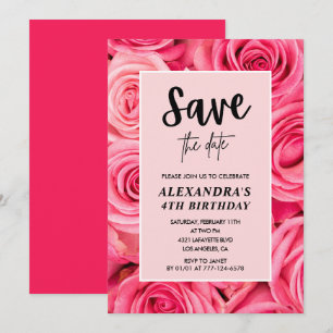 Eleganter 4. Geburtstag Florale Rose Save the Date Einladung