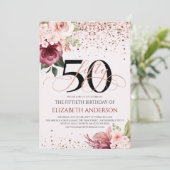 Eleganter 50. Blumengeburtstag Einladung (Stehend Vorderseite)