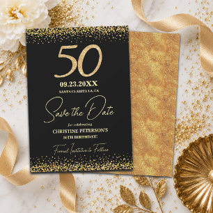 Eleganter 50. Geburtstag Black Gold Glitter Save The Date