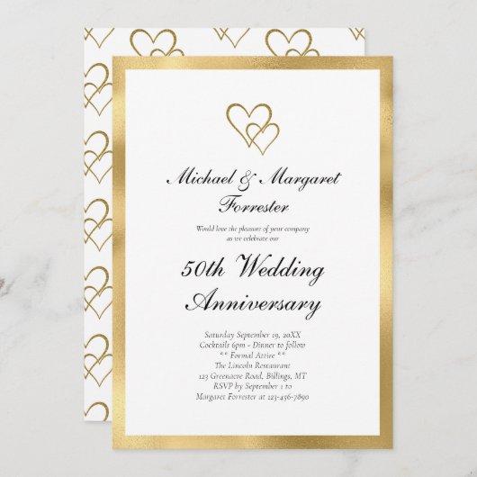 Eleganter 50. Geburtstag der Goldenen Hochzeit Einladung (Vorne/Hinten)
