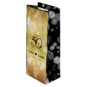 Eleganter 50. Geburtstag der Goldenen Hochzeit Geschenktüte Für Weinflaschen