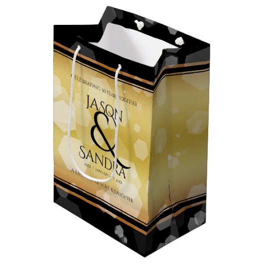 Eleganter 50. Geburtstag der Goldenen Hochzeit Mittlere Geschenktüte (Vorderseite Schrägansicht)