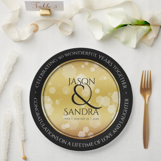 Eleganter 50. Geburtstag der Goldenen Hochzeit Pappteller (Hochzeit)
