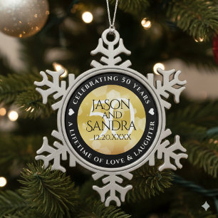 Eleganter 50. Geburtstag der Goldenen Hochzeit Schneeflocken Zinn-Ornament