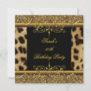 Eleganter 50. Geburtstag Gold Schwarz Leopard Einladung