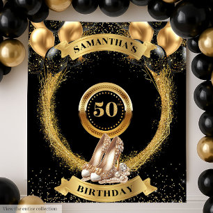 Eleganter 50. Geburtstag Hintergrund Glitzer Gold  Wandteppich