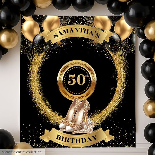 Eleganter 50. Geburtstag Hintergrund Glitzer Gold  Wandteppich