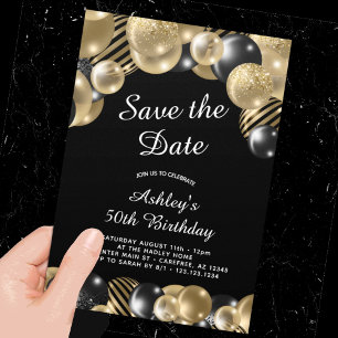 Eleganter 50. Geburtstag in Schwarz und Gold Save The Date