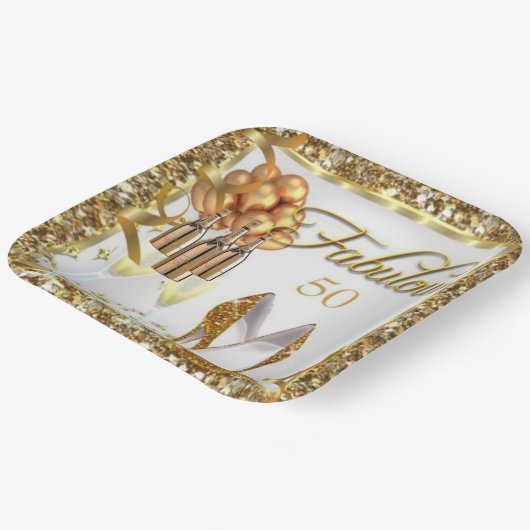 Eleganter 50. Geburtstag Pappteller (Gewinkelt)