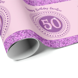 Eleganter 50. Geburtstag Rosa Glitter mit Streifen Geschenkpapier