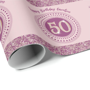 Eleganter 50. Geburtstag Rose Gold Glitter & Strei Geschenkpapier