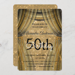 Eleganter 50. Geburtstag Schwarz und Gold Spargel Einladung