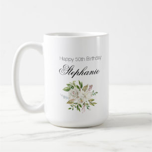 Eleganter 50. Geburtstag Weiße Blumen Kaffeetasse