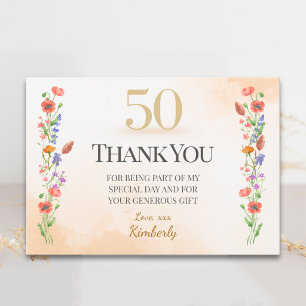Eleganter 50. Geburtstag – Wildblumen-Design Dankeskarte