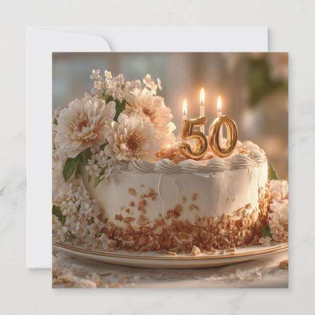 Eleganter 50. Geburtstagskuchen mit Goldenem Toppe (Vorderseite)