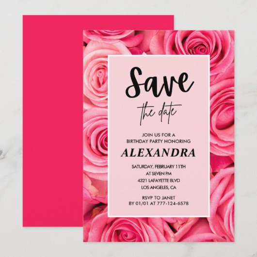 Eleganter 54. Geburtstag Floral Rose Save the Date Einladung (Vorne/Hinten)